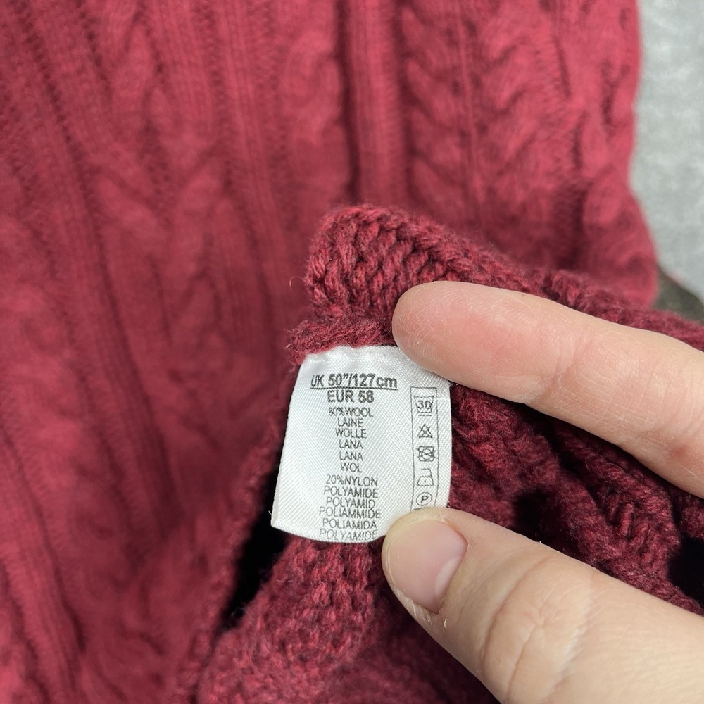 Alan Paine Henley Sweater Mens XL Red Cable Knit English Explorer Elbow Patches - Picture 11 of 11